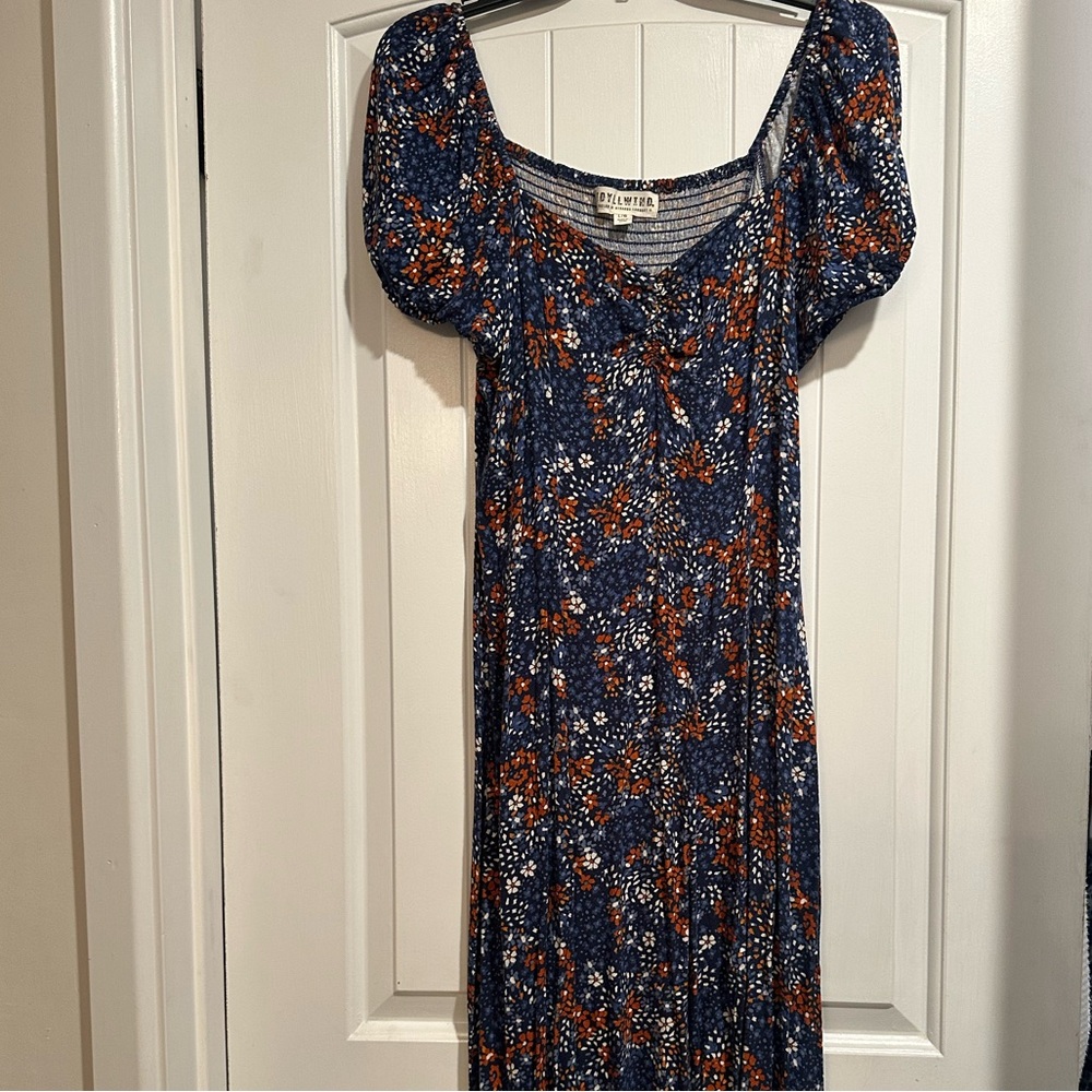 Idyllwind Navy Floral Maxi Dress with Rust and White Accents